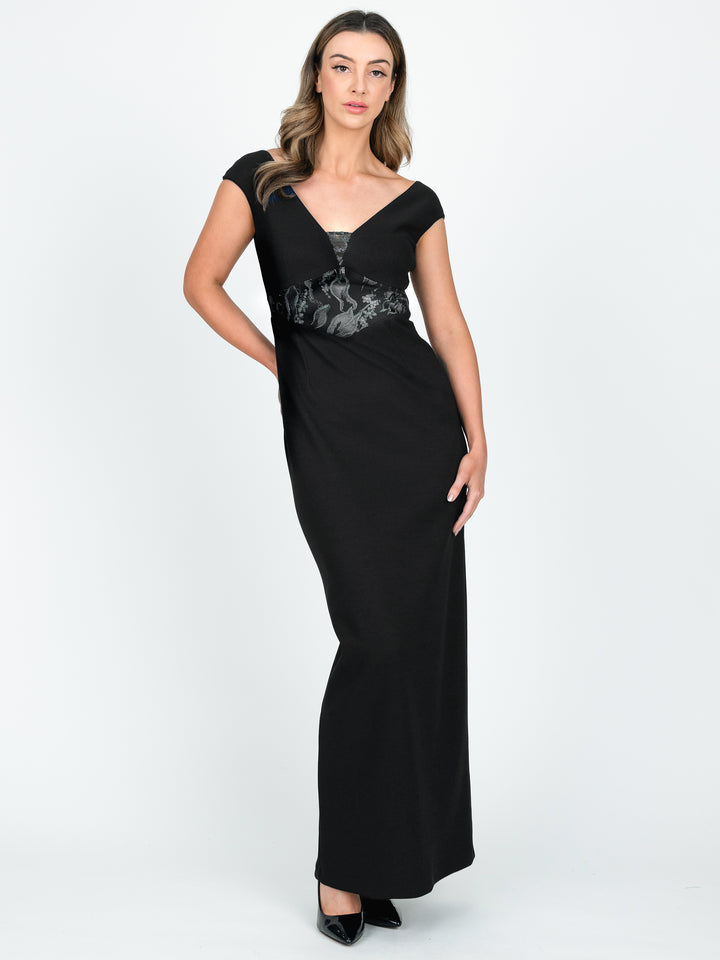 VENEZIA Cap Sleeve Panelled Evening Gown