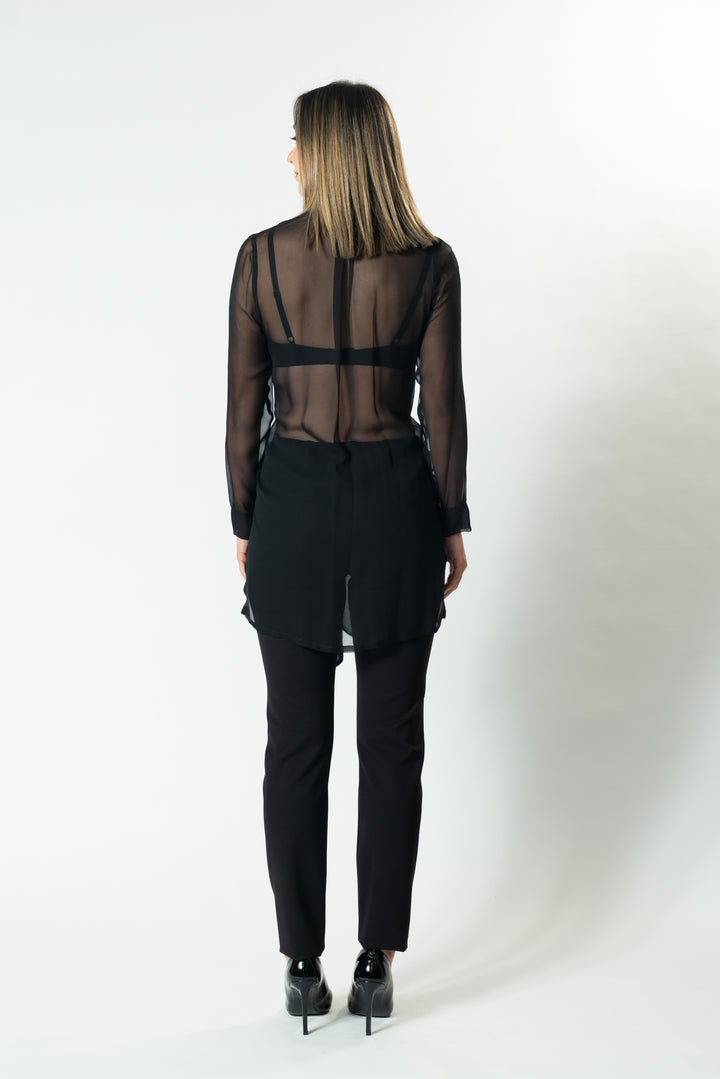 CITYSCAPE Tie Front Long-Line Shirt