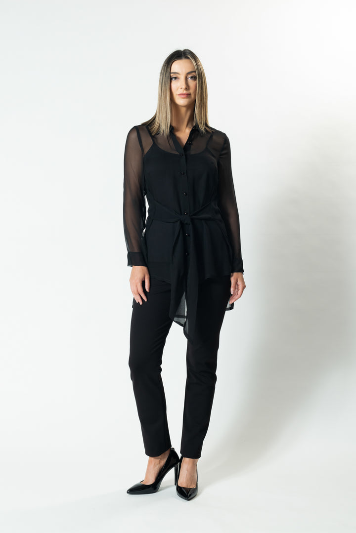 CITYSCAPE Tie Front Long-Line Shirt