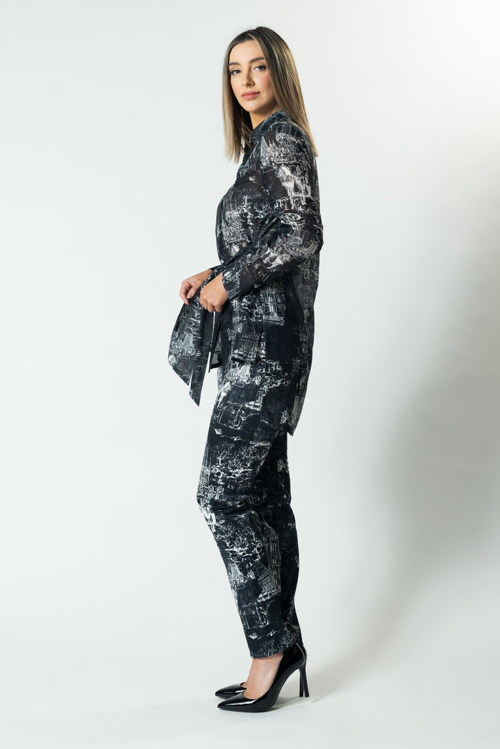 CITYSCAPE Tie Front Long-Line Shirt