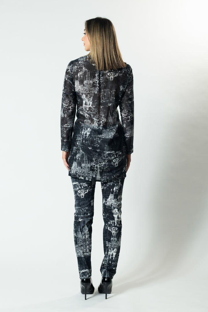 CITYSCAPE Tie Front Long-Line Shirt
