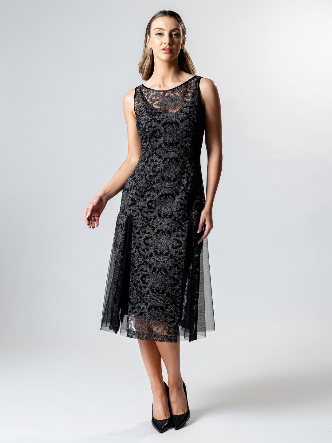 EMILIO Boat Neck Godet Cocktail Dress