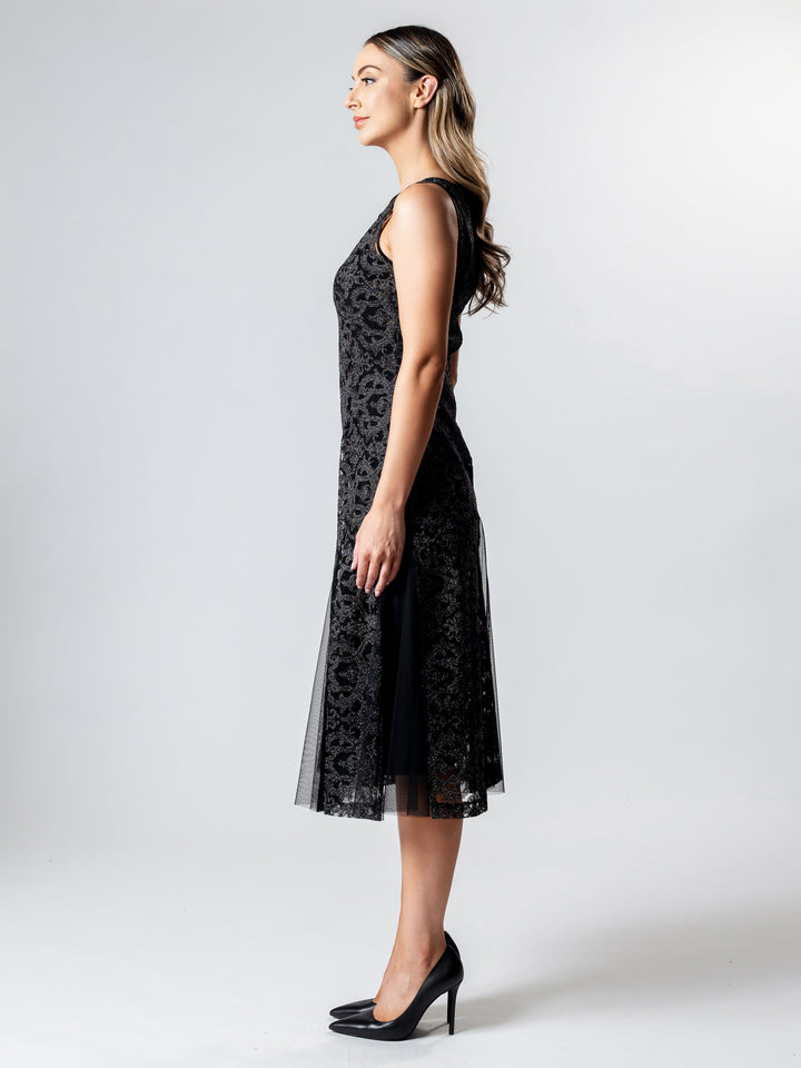 EMILIO Boat Neck Godet Cocktail Dress