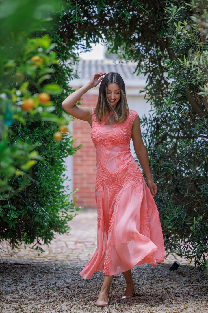 ATLANTIS Cap Sleeve Godet Gown