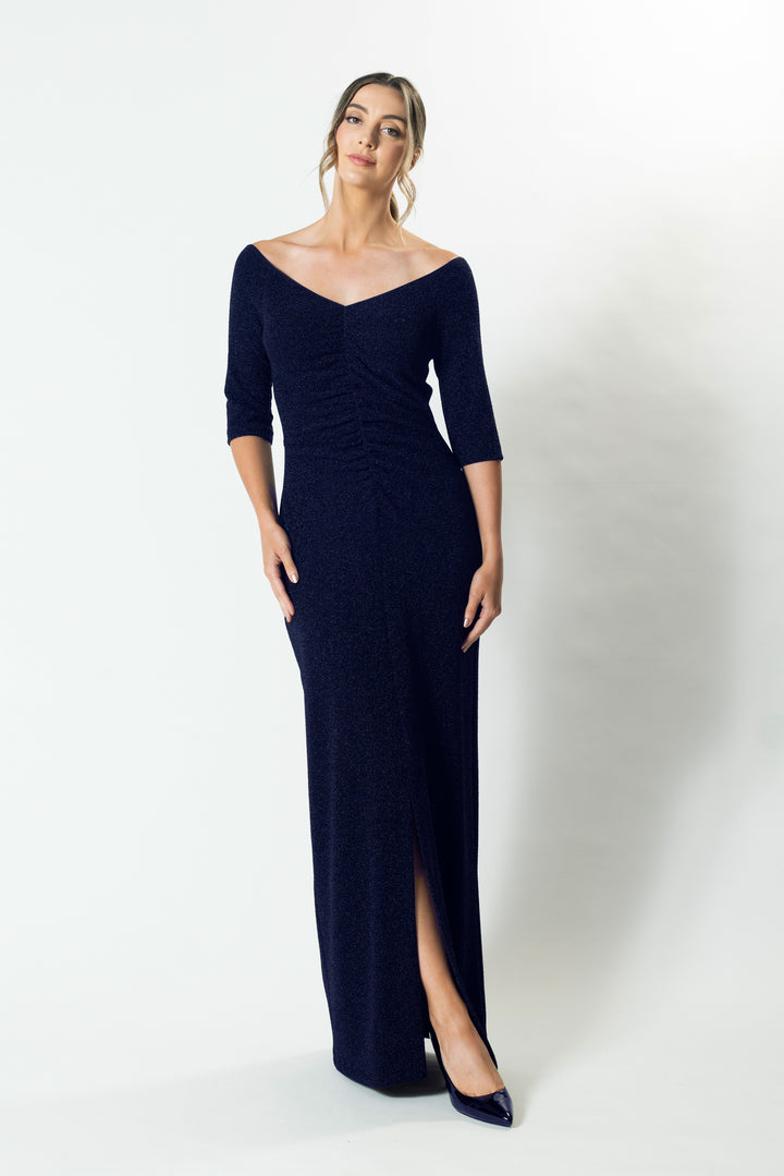 MIDNIGHT 3/4 Sleeve Gather Front Gown
