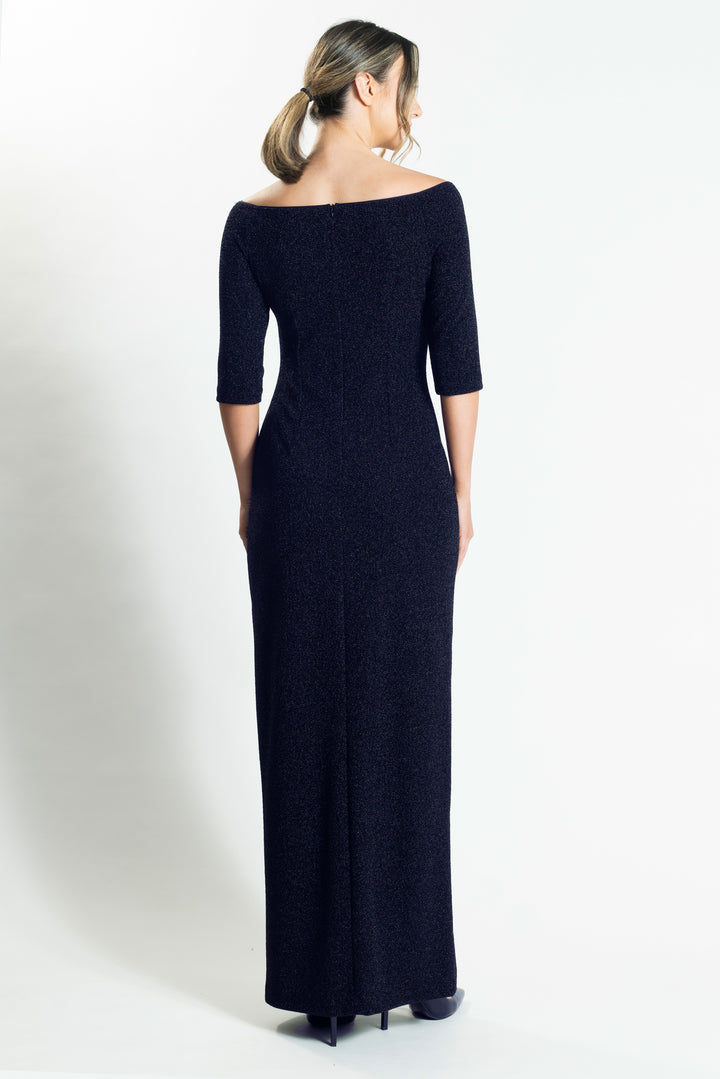 MIDNIGHT 3/4 Sleeve Gather Front Gown