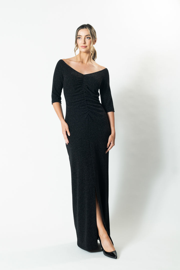 MIDNIGHT 3/4 Sleeve Gather Front Gown
