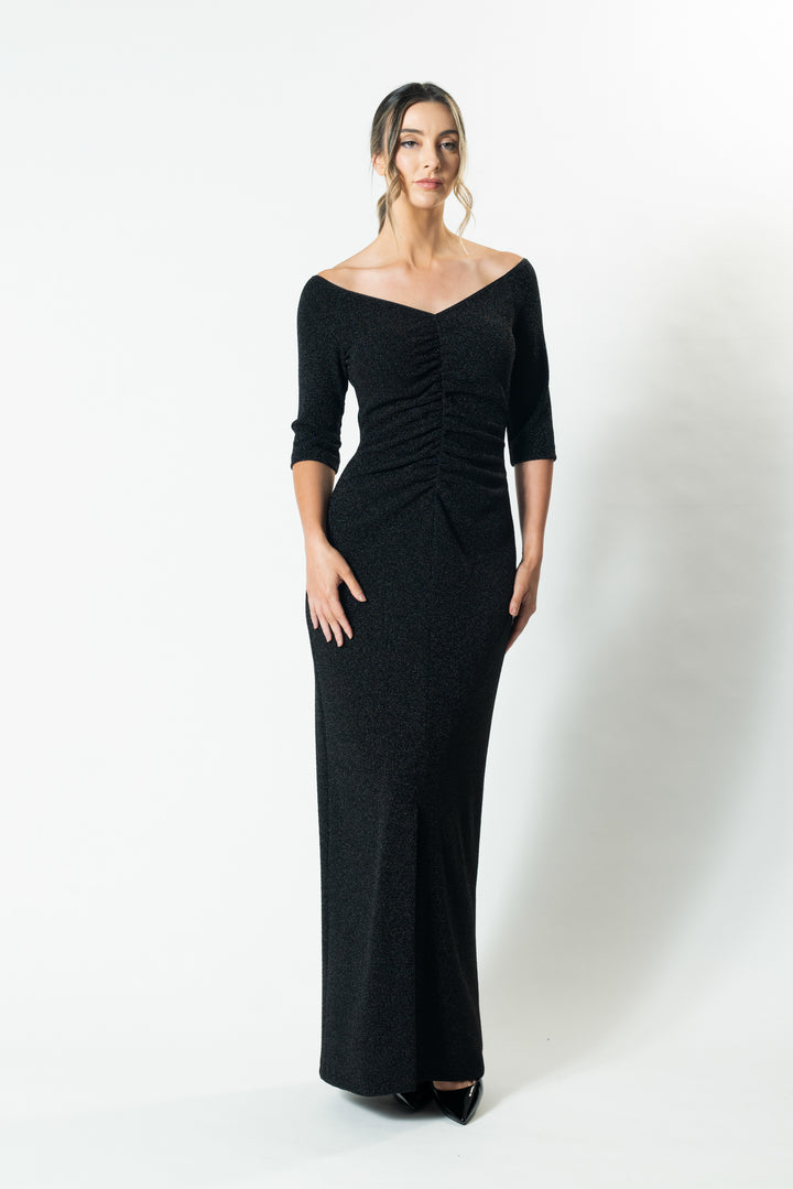 MIDNIGHT 3/4 Sleeve Gather Front Gown