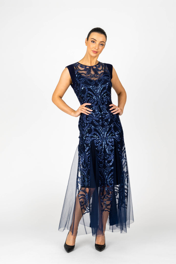 NINA Cap Sleeve Godet Gown
