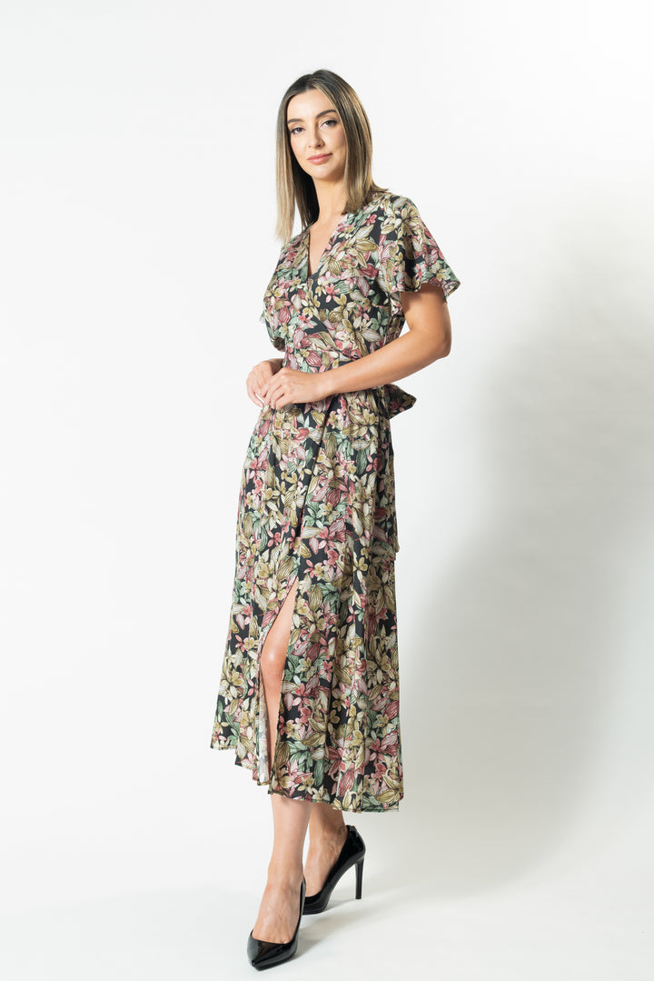OLIVIA Flute Sleeve A-Line Dress