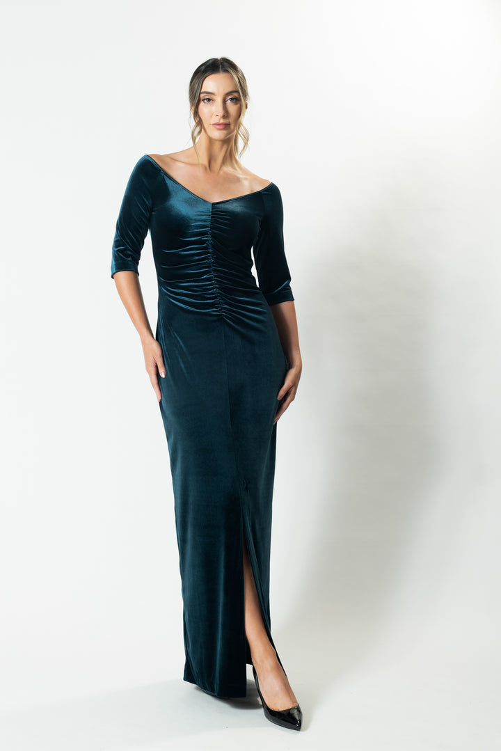 SILHOUETTE Gather Front 3/4 Sleeve Gown