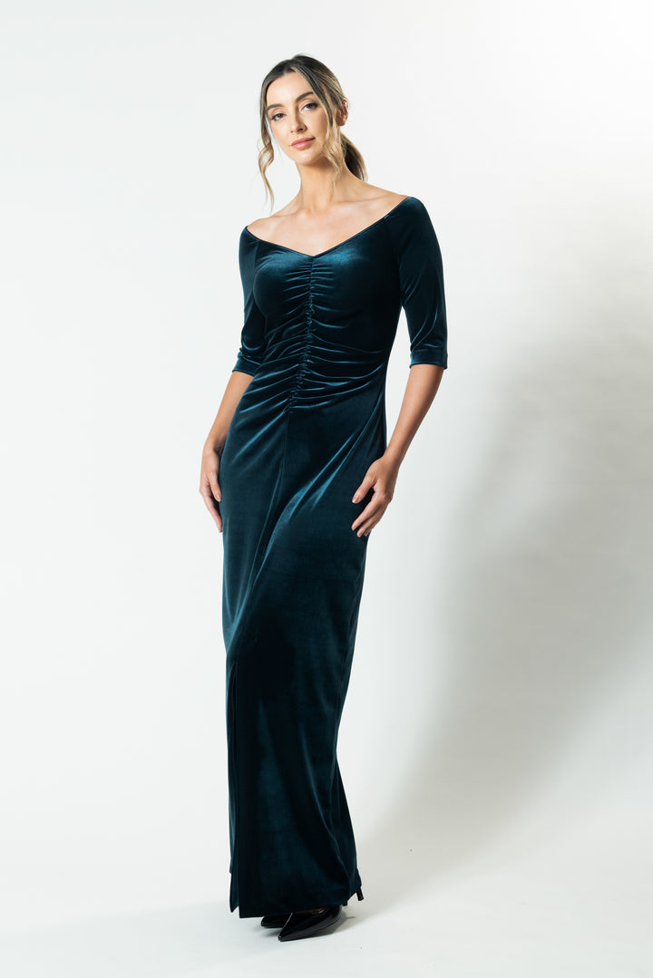 SILHOUETTE Gather Front 3/4 Sleeve Gown