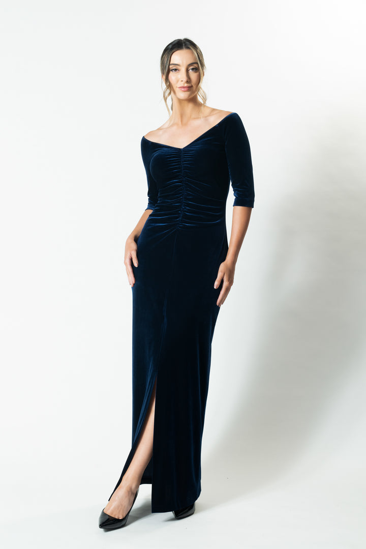 SILHOUETTE Gather Front 3/4 Sleeve Gown