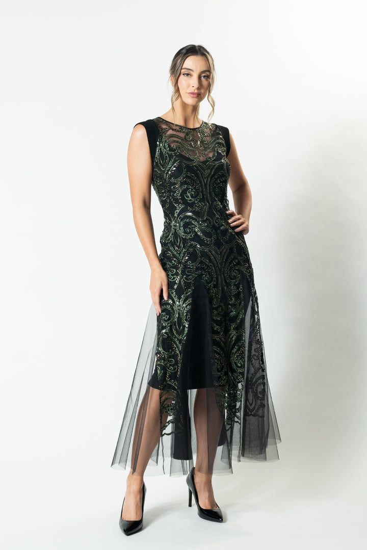 VERDE Cap Sleeve Godet Gown