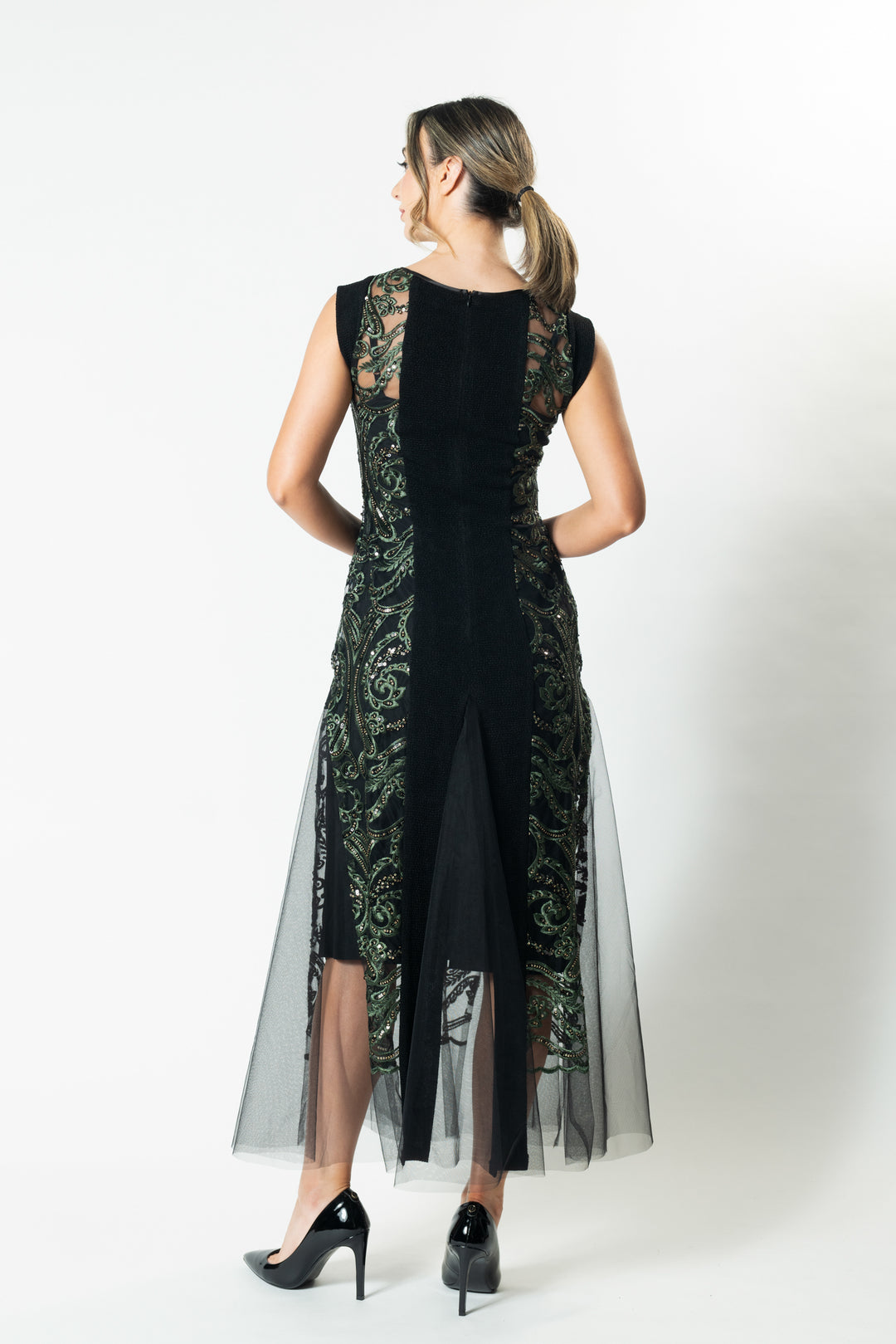 VERDE Cap Sleeve Godet Gown