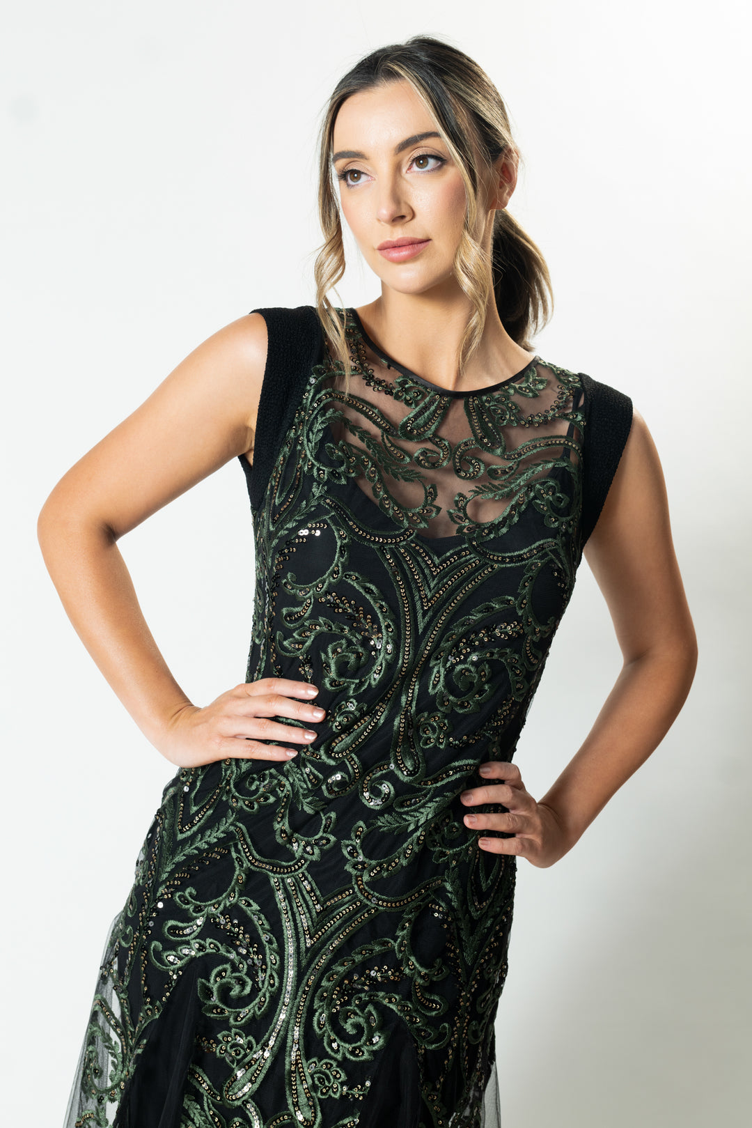 VERDE Cap Sleeve Godet Gown
