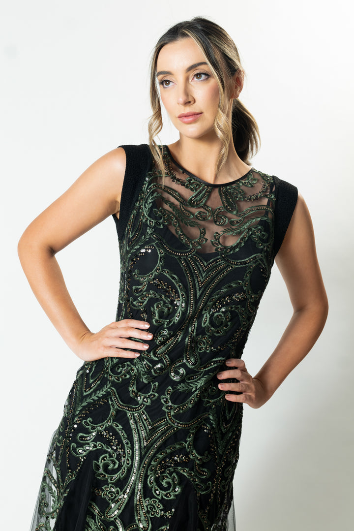 VERDE Cap Sleeve Godet Gown