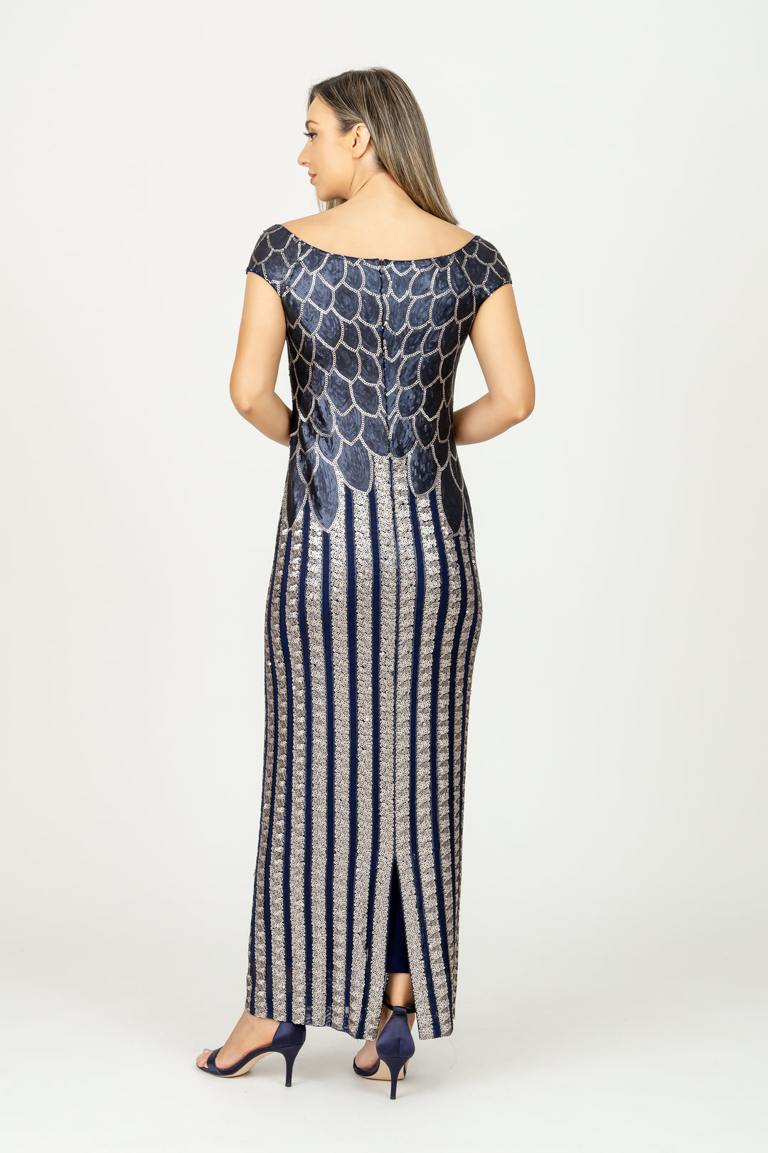 ZELDA Off-Shoulder Sequin Gown