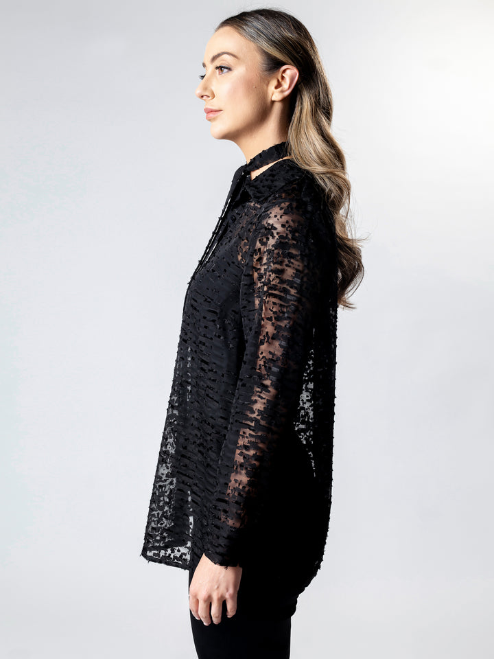 BURNOUT Sheer Long-Line Shirt