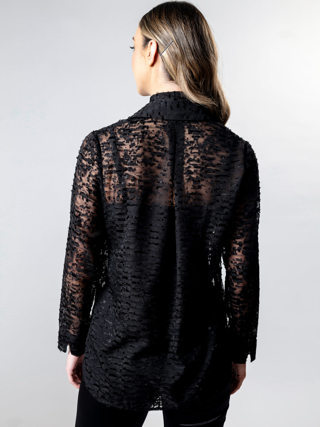 BURNOUT Sheer Long-Line Shirt