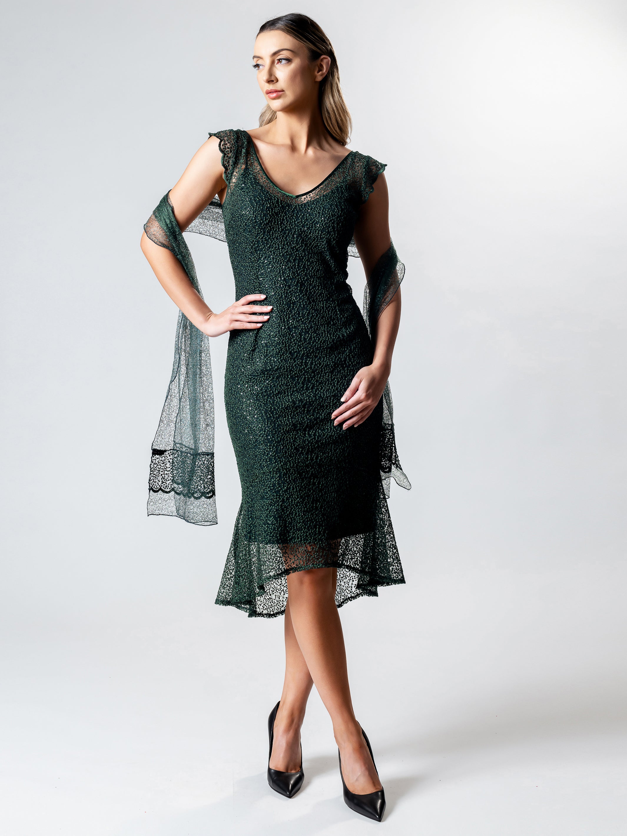 Lisa Barron | EMERALD Cap Sleeve Flute Hem Dress | Made in Australia Lisa Barron | EMERALD Cap Sleeve Flute Hem Dress | Made in Australia
