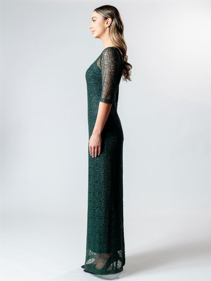 EMERALD 3/4 Sleeve Evening Gown