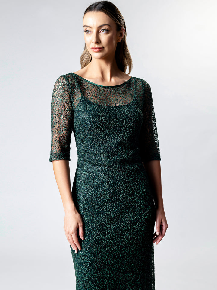 EMERALD 3/4 Sleeve Evening Gown