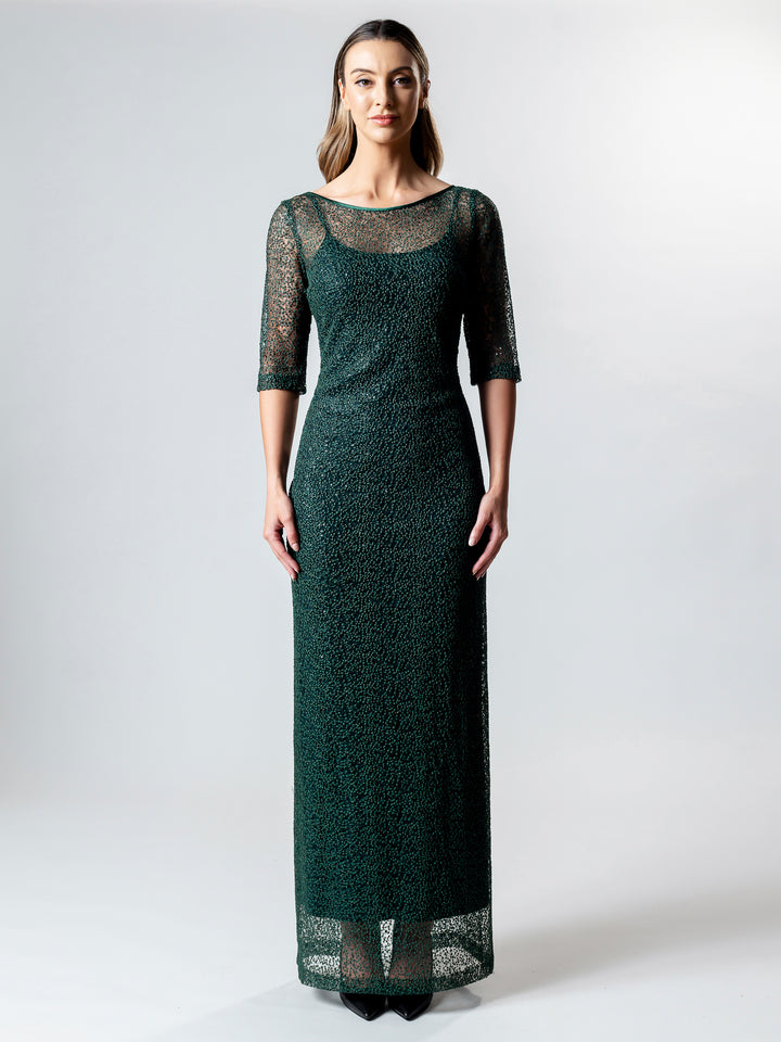 EMERALD 3/4 Sleeve Evening Gown