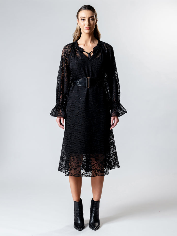 BURNOUT Pleat Detail Blouson Dress