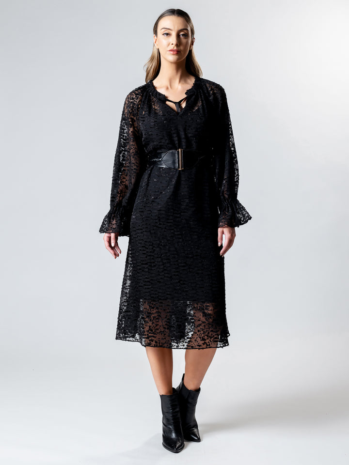 BURNOUT Pleat Detail Blouson Dress