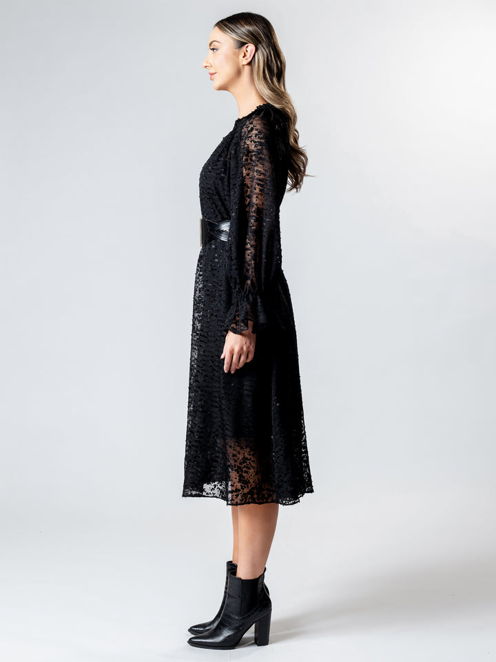 BURNOUT Pleat Detail Blouson Dress