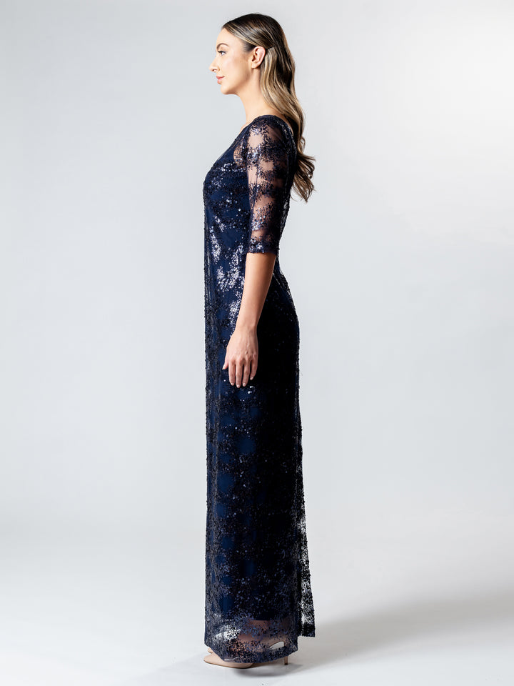 NAUTILAS 3/4 Sleeve Evening Gown