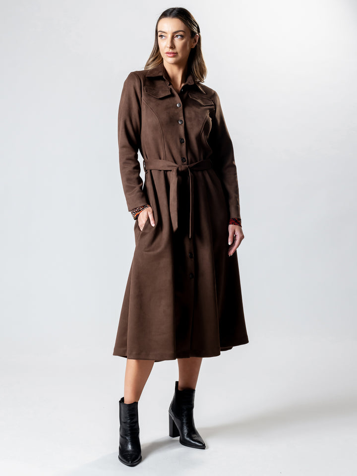 OXFORD Long-Line Suedette Coat Dress