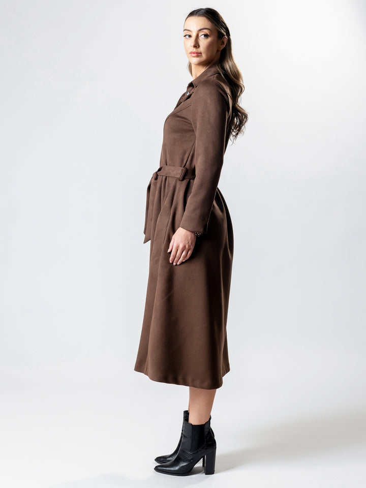 OXFORD Long-Line Suedette Coat Dress