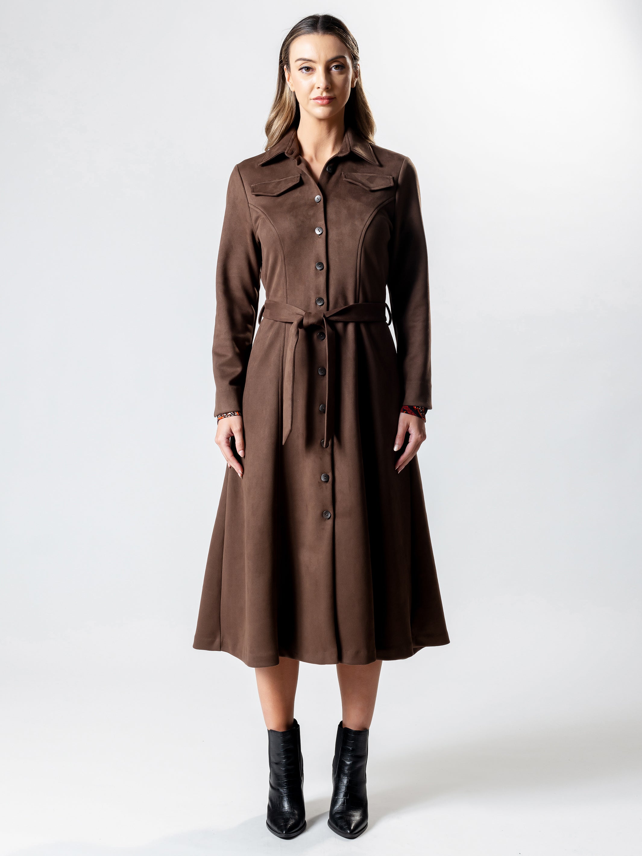 Lisa Barron OXFORD Long-Line Suedette Coat Dress Australian Made