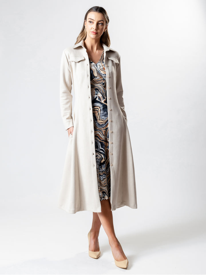 OXFORD Long-Line Suedette Coat Dress