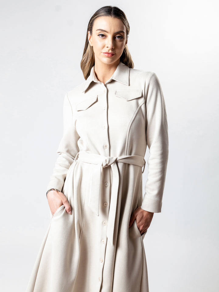 OXFORD Long-Line Suedette Coat Dress
