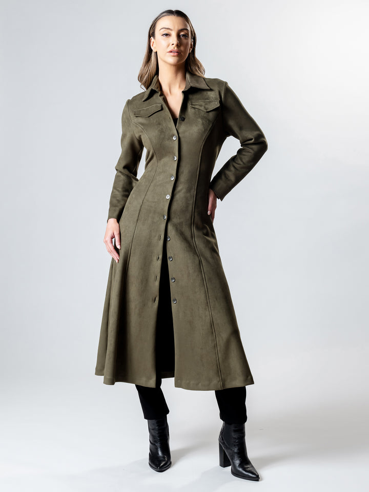 OXFORD Long-Line Suedette Coat Dress