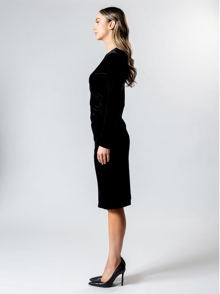 SILHOUETTE Long Sleeve Velvet Wrap Dress