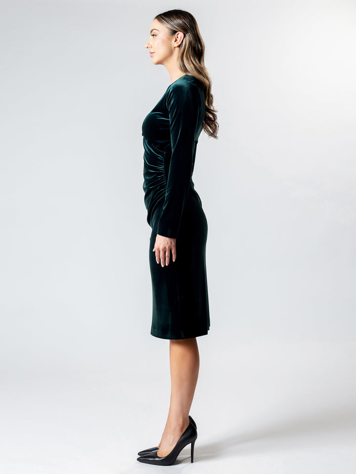 SILHOUETTE Long Sleeve Velvet Wrap Dress