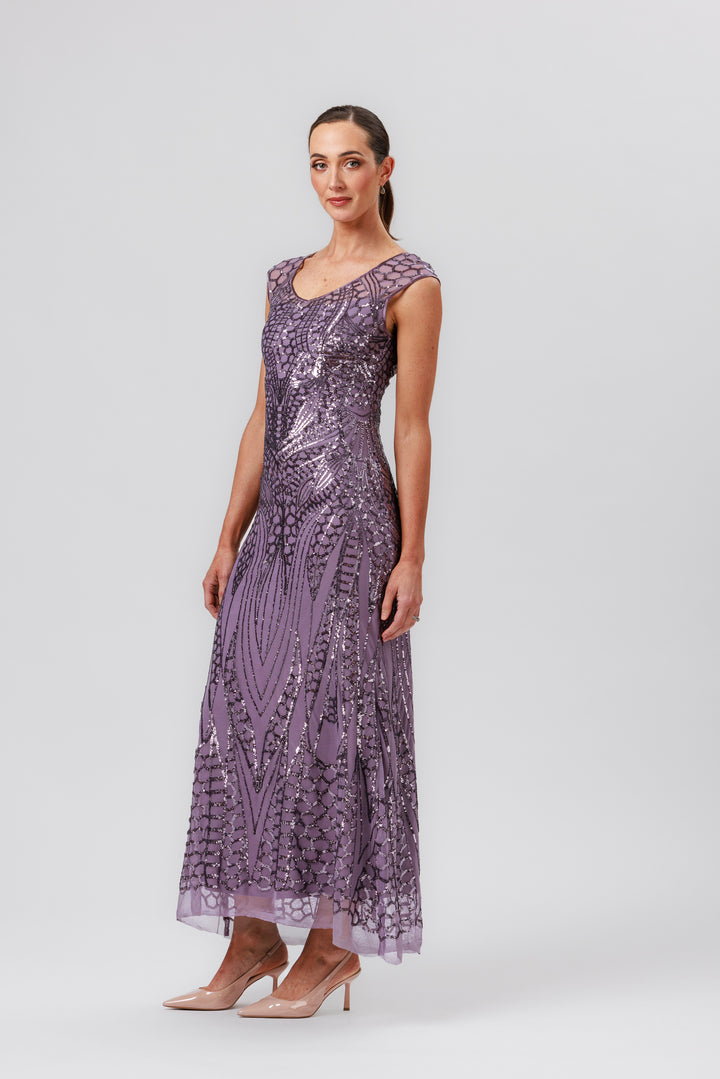 ANASTASIA V-Neck Cap Sleeve Gown