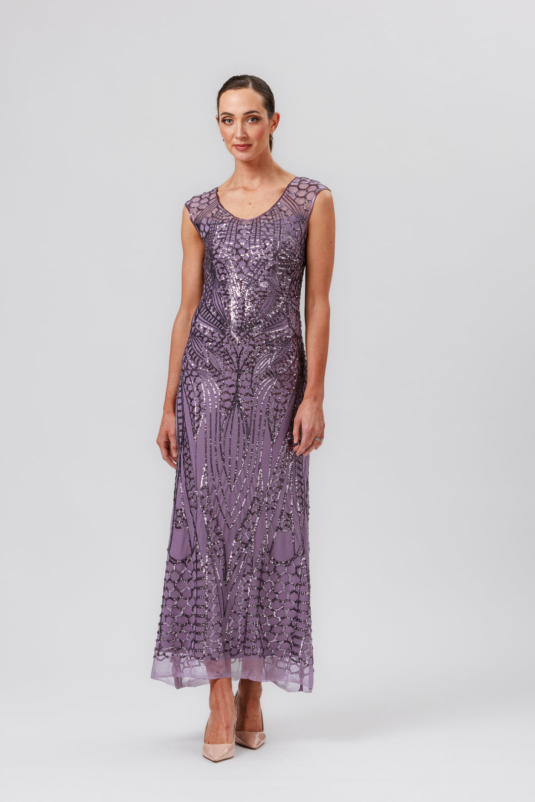 ANASTASIA V-Neck Cap Sleeve Gown