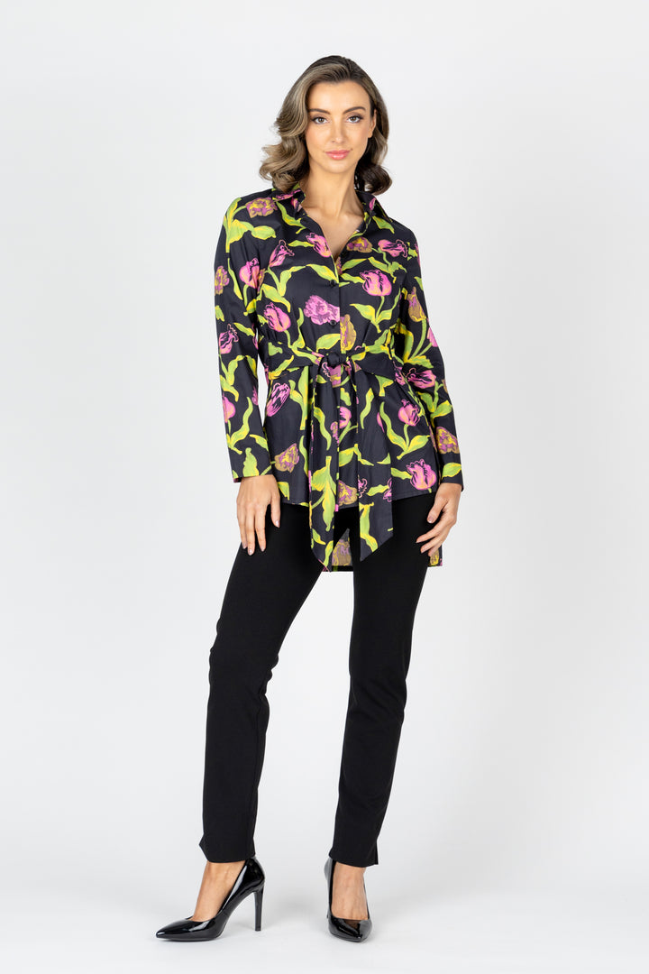 CARMEN Tie Front Long-Line Shirt