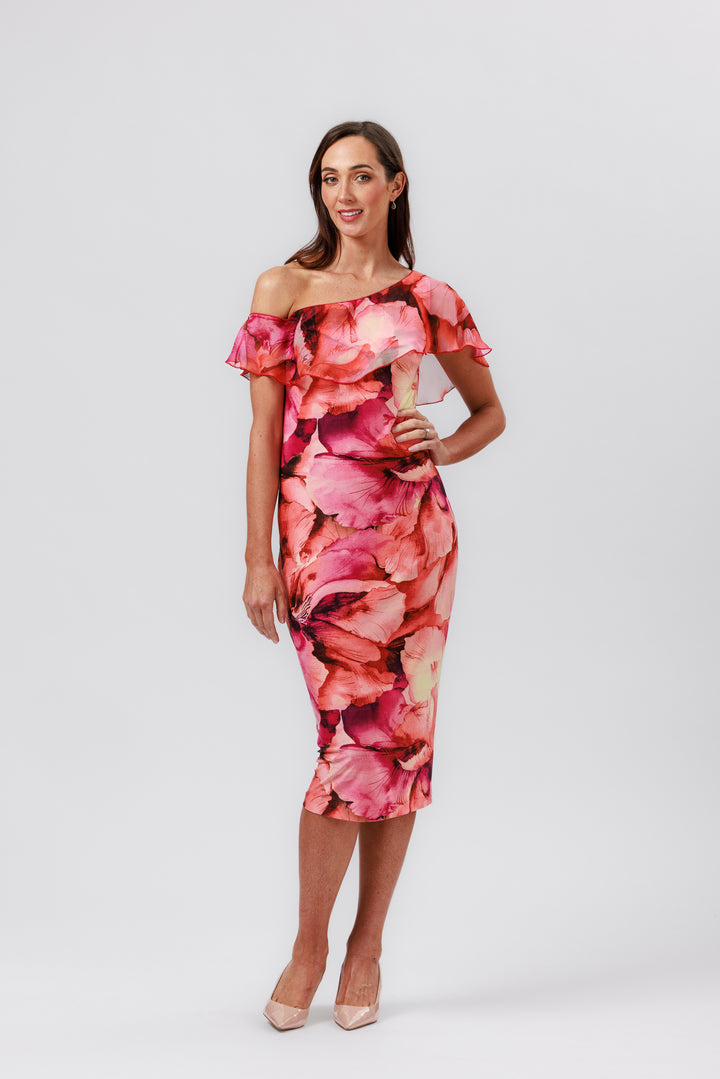CELESTE One Shoulder Frill Dress