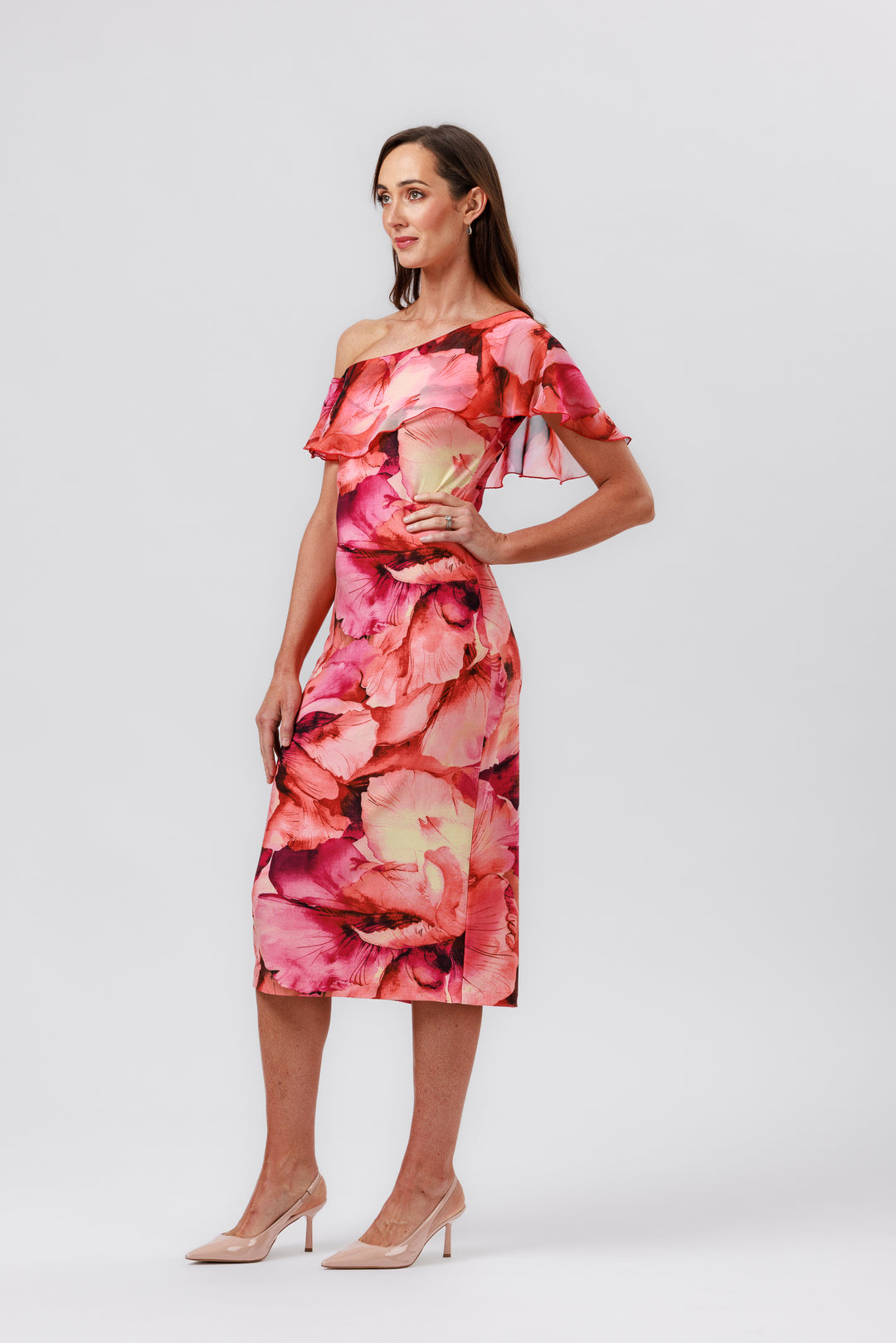 CELESTE One Shoulder Frill Dress