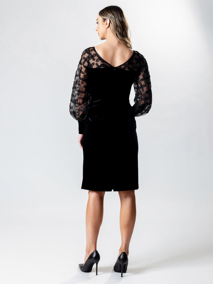 DHALIA Blouson Sleeve Velvet Dress