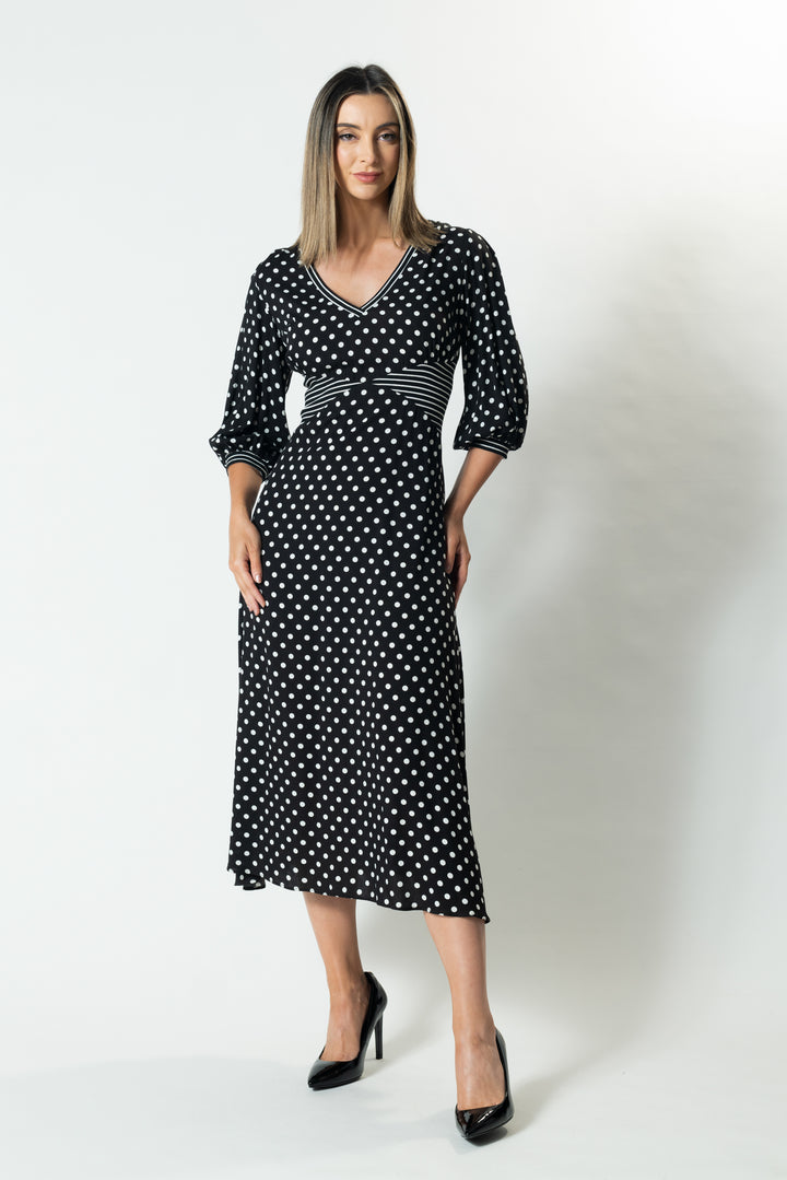 DOT Blouson Sleeve A-Line Dress