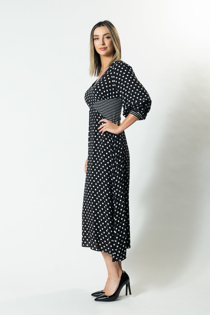 DOT Blouson Sleeve A-Line Dress