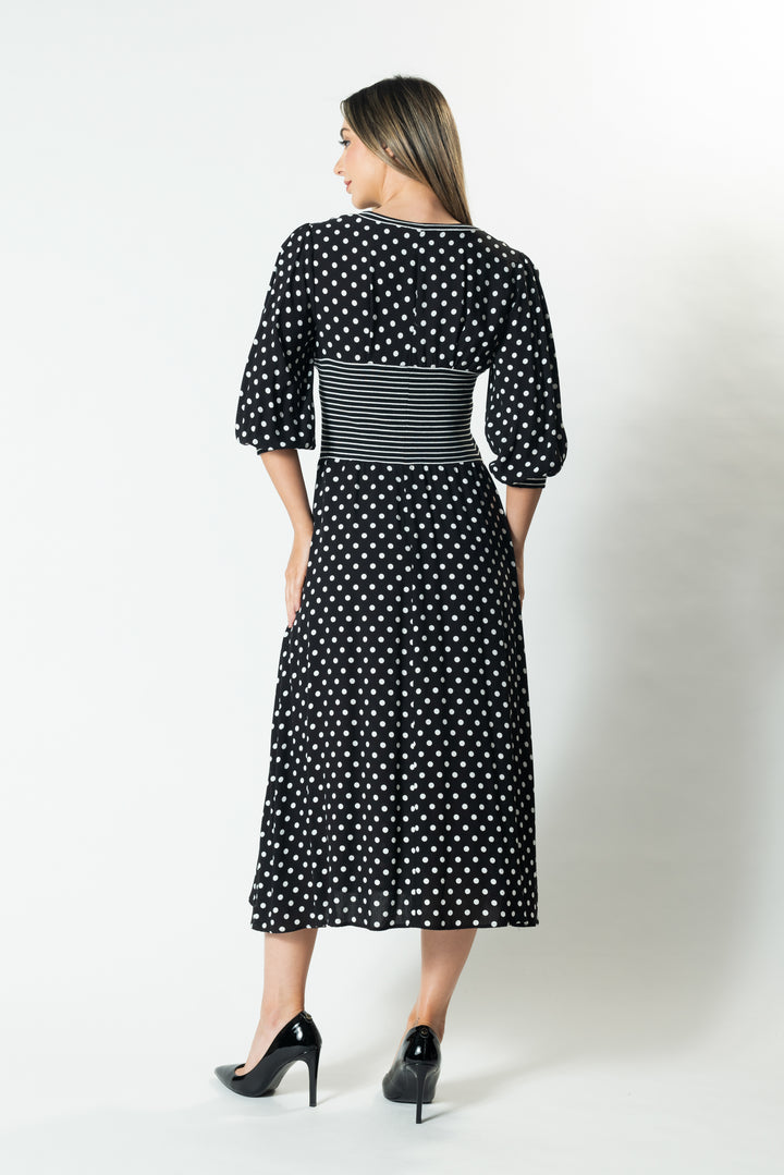 DOT Blouson Sleeve A-Line Dress