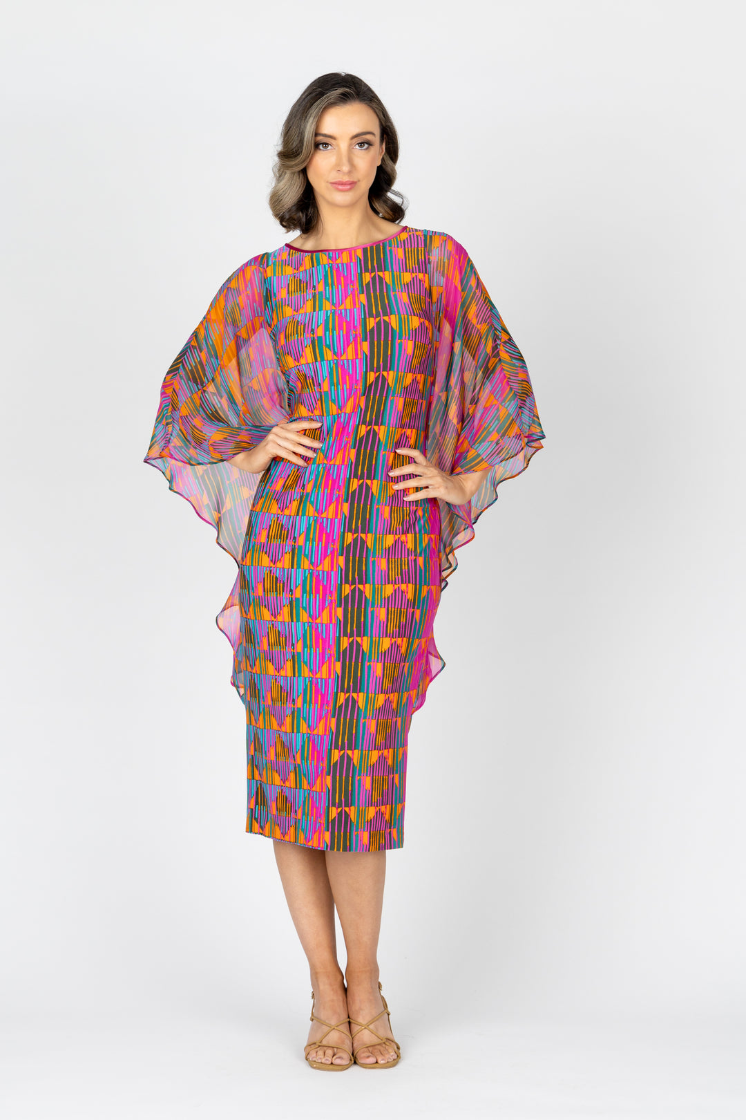 ELIXIR Drape Sleeve Midi Dress